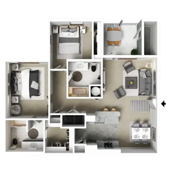 2 Bed 2.0 Bath Floor Plan
